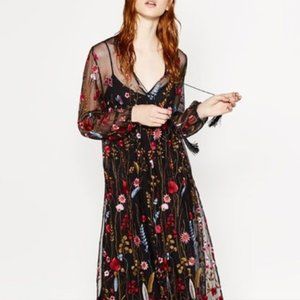Zara Black Mesh Embroidered Floral Dress
